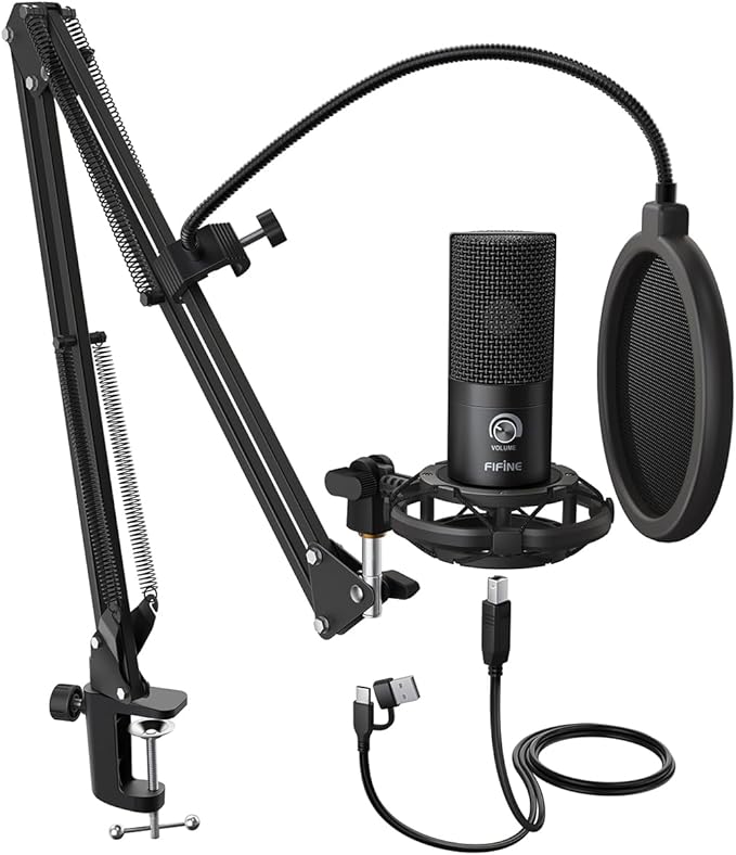 FIFINE T669 Studio Condenser USB Microphone for Recording Podcasting | Computer Microphone Kit for Voice Overs, Adjustable Boom Arm Stand, Shock Mount for Vocal, Instruments, Gaming, Streaming by FIFINE