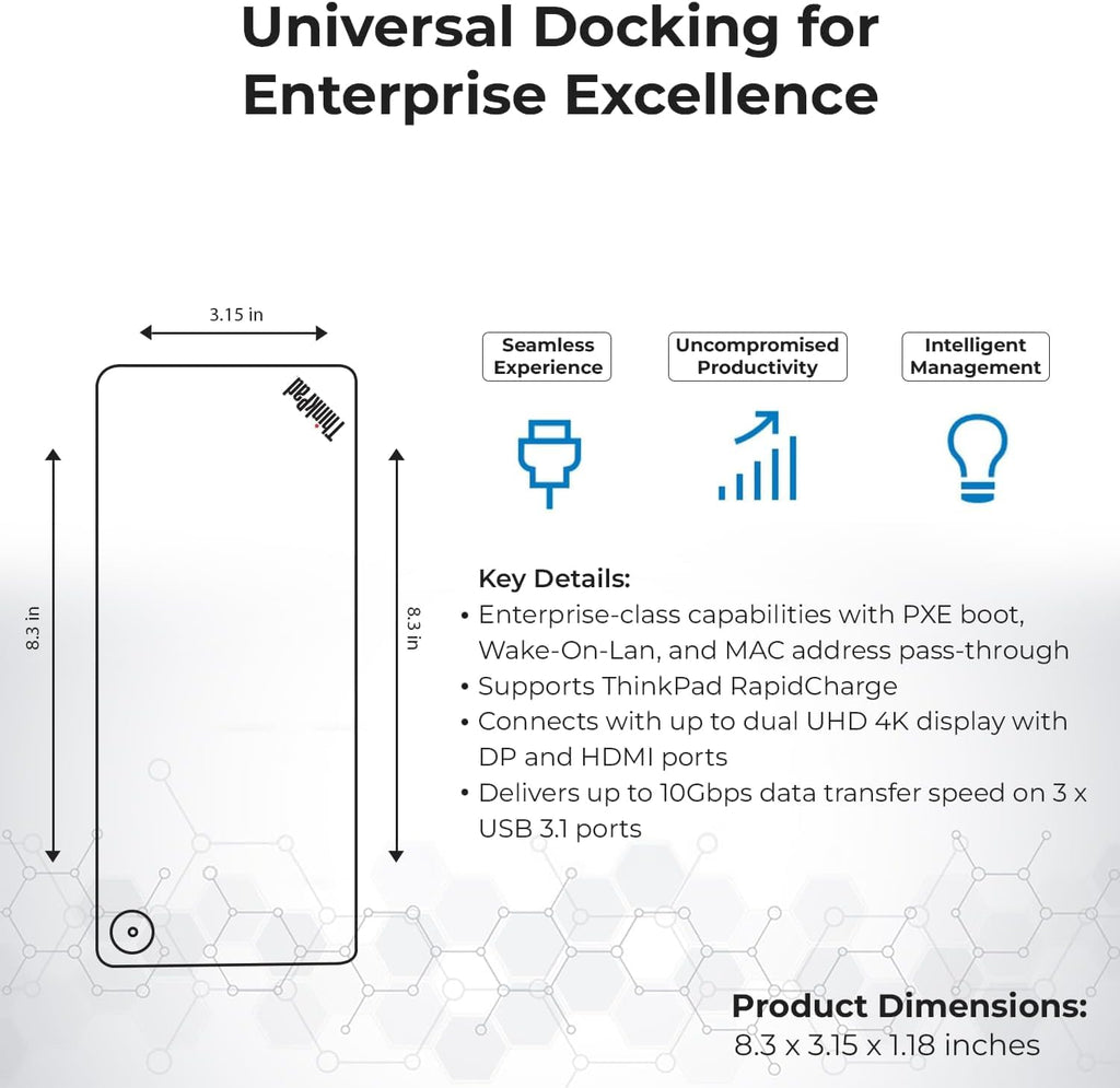 40AF0135US Docking Station Dual Monitor Hybrid USB-C with USB-A - 1 Year Warranty, Thinkpad Dock w/ 135W Adapter, HDMI, DisplayPort, USB-C Cable, Cloth - Laptop Docking Station (Renewed) - Image 6