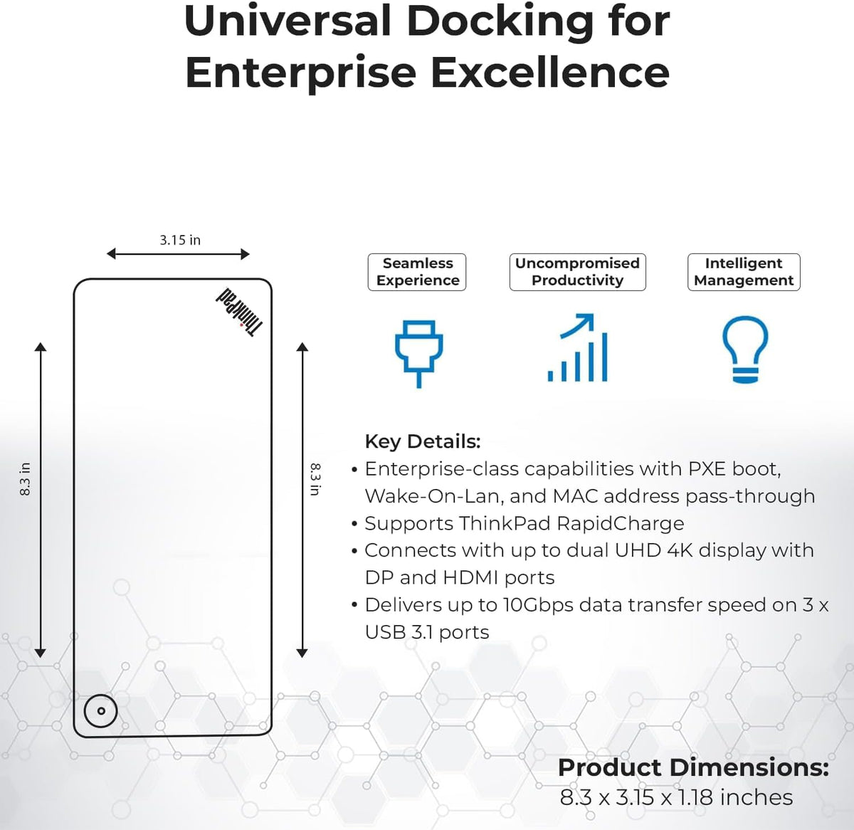 40AF0135US Docking Station Dual Monitor Hybrid USB-C with USB-A - 1 Year Warranty, Thinkpad Dock w/ 135W Adapter, HDMI, DisplayPort, USB-C Cable, Cloth - Laptop Docking Station (Renewed) - Image 6
