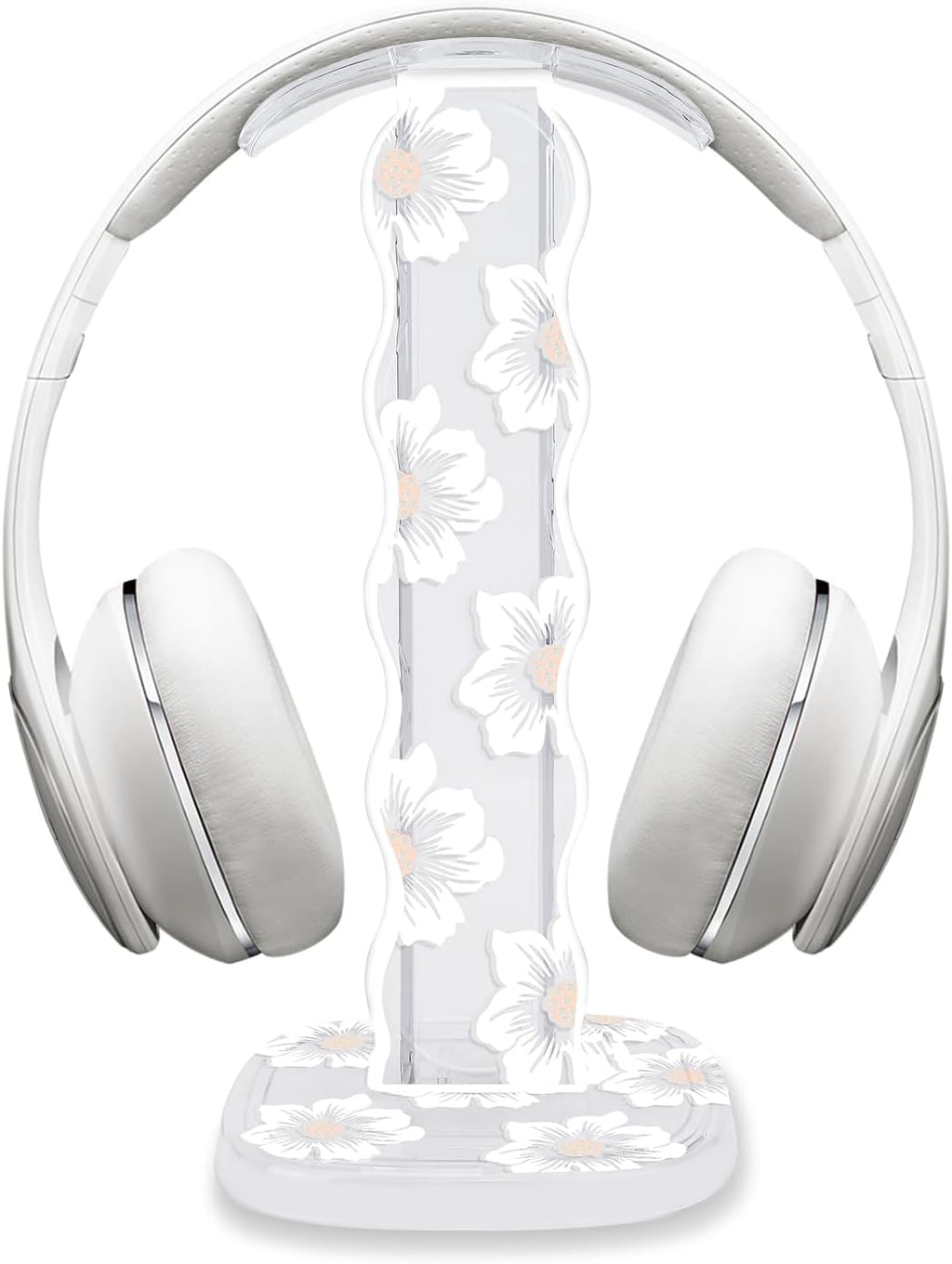 CamyCosy Headphone Stand Gaming Headset Holder for Desk,Unique White Camellia Pattern Clear Earphone Stand Cellphone Stand Desk Accessories for All Headphones Size by CameCosy