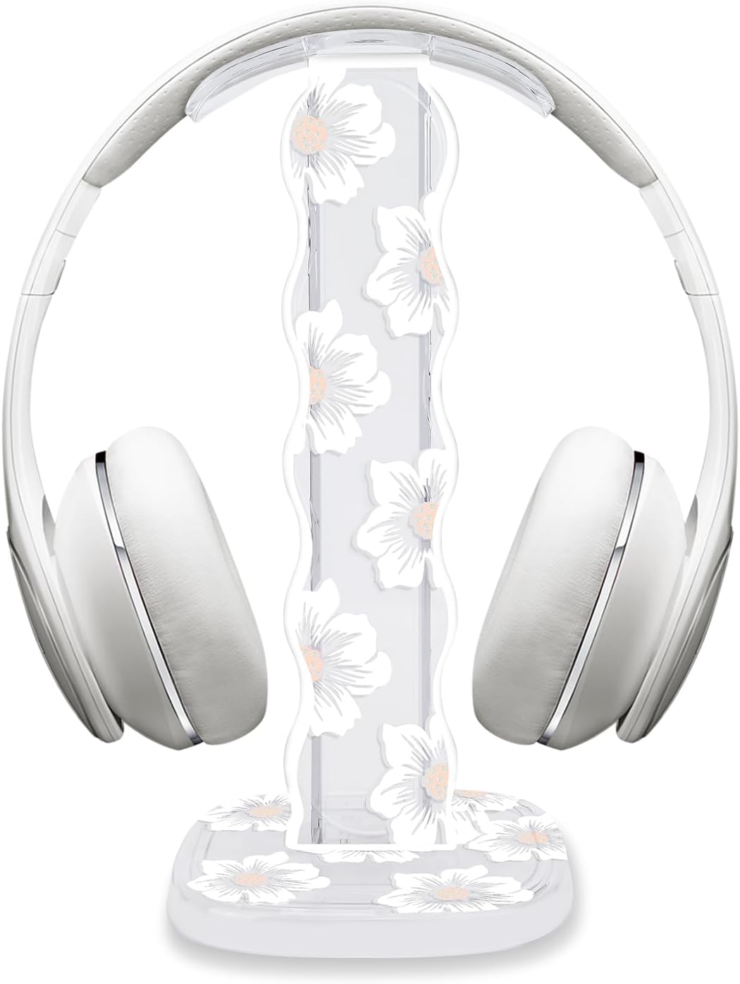 CamyCosy Headphone Stand Gaming Headset Holder for Desk,Unique White Camellia Pattern Clear Earphone Stand Cellphone Stand Desk Accessories for All Headphones Size by CameCosy
