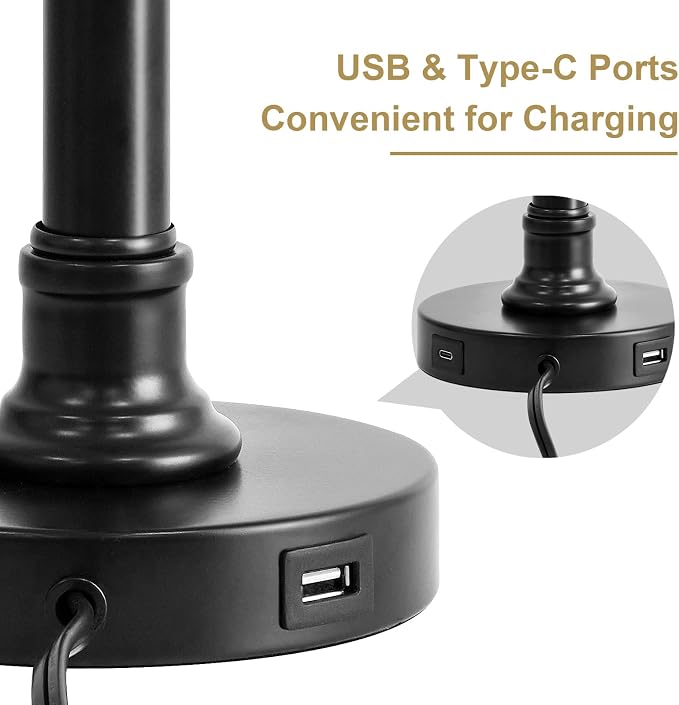 19.5" Small Table Lamps Set of 2 for Living Room Bedroom, USB A+C | Pull Chain Switch Rustic Bedside Table Lamps, Natural Shade, Small Farmhouse Nightstand Lamp for End Table & Desk Light - Image 7