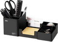 deli Desk Organizer, Plastic Desktop Organizer with Pencil Holder and Sticky Note Tray, Office Stationery Supplies Organizers Accessories Caddy, 6 Compartments, Black by delioffice