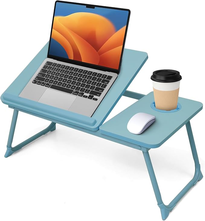 Lap Desk for Couch/Sofa/Floor, 5-Angle Adjustable Bed Desk with Foldable Legs &Cup Holder, Light Weight Bed Tray Table for Writing/Eating/Reading, Portable Laptop Stand for Adults, Kids by Unknown