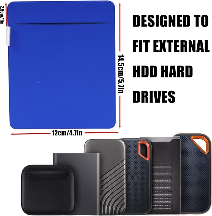 RIVEENY Portable Hard Drive Sleeve for Laptop, Adhesive Pouch for Laptop, Compatible with External Portable SSD, USB Cable Battery Pack, Wireless Mouse, Cables, Earphones (Blue) - Image 5