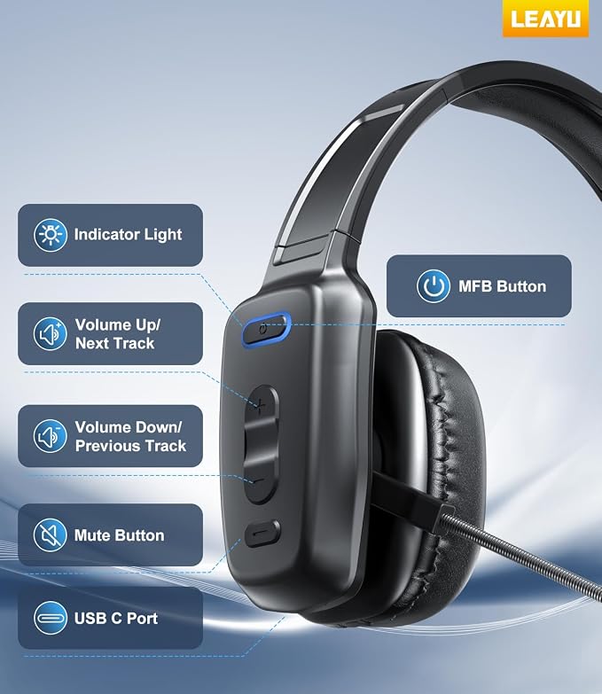 Trucker Bluetooth Headset, 60-Hour AI Noise-Canceling Mic for Driving | Mute Button, Multipoint Pairing, Single-Ear Design, Over-Ear Comfort, Bluetooth 5.2 Wireless Headphone, Phone/PC, Office/Work - Image 7