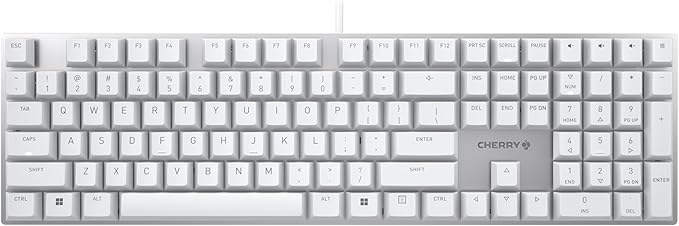 Cherry KC 200 MX, Wired Mechanical Office Keyboard, Modern Design with Elegant Aluminum Surface, USB-A Connection, MX2A Brown Switches, White/Silver by CHERRY