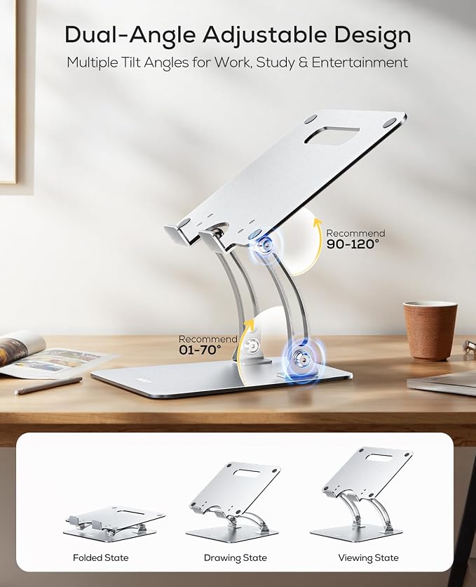 Nulaxy Ergonomic Adjustable Laptop Stand for Desk, Dual Foldable Computer Riser with Advanced Heat-Vent, Heavy-Duty Portable Notebook Holder for Posture Correction, Compatible with Mac 10-17" Laptops - Image 4
