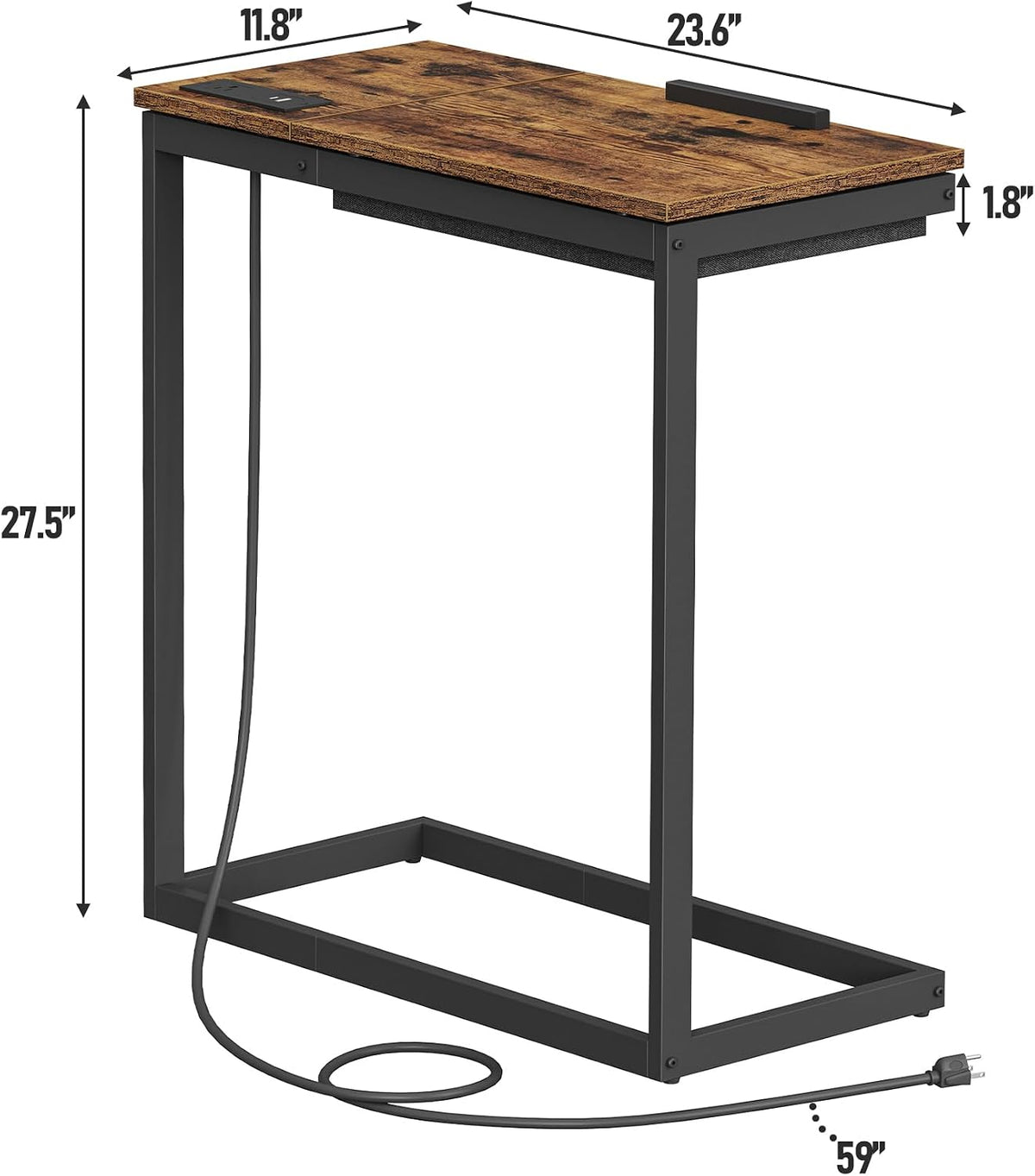 TUTOTAK Large C Shaped End Table, Side Table with Charging Station C Table - Image 3