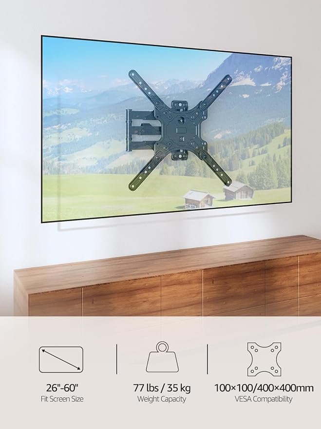 MOUNTUP Full Motion TV Wall Mount for Most 26-60 Inch TVs, Max VESA 400x400mm Wall Mount TV Bracket with Swivel Tilting Extension Level Adjustment for LED LCD Flat Curved TVs Up to 77 LBS, MU0018 - Image 7