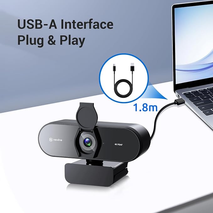 N newline 4K Webcam for PC with PDAF Autofocus, Privacy Cover, Dual Microphones, 4K@30FPS & 1080P@60FPS, Auto Light Correction, Plug & Play USB Camera for Laptop, Mac & Desktop, Streaming - Image 6