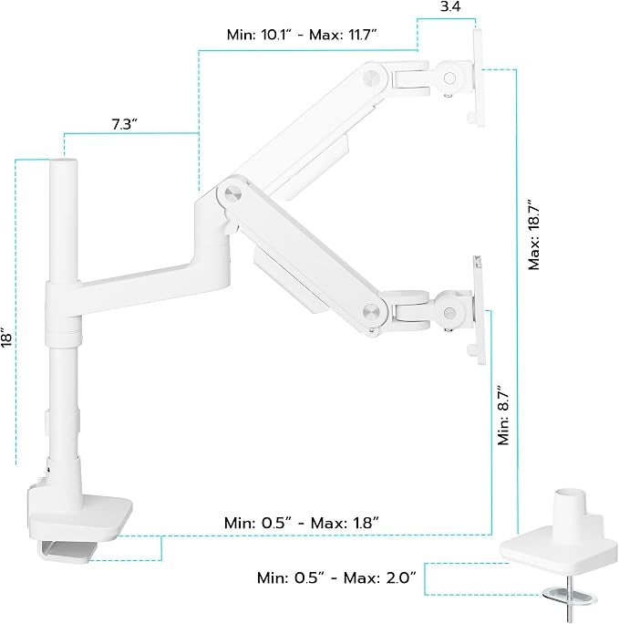 Single Monitor Arm Desk Mount for 17-49 Inch Monitors, White | Heavy Duty Monitor Mount Stacked Monitor Arm Desk Holds 44 lbs - Image 9