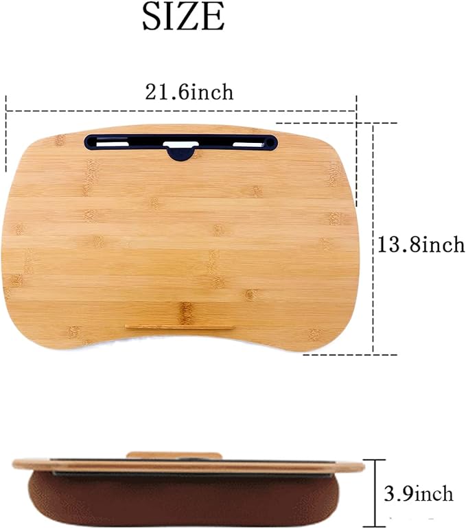 SUMISKY Lap Desk-Portable Laptop Table with Cushion Bamboo Platform Phone Holder L(21.6"x13.8") - Image 2