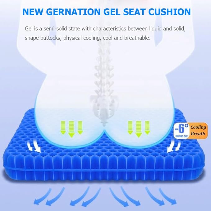 Gel Seat Cushion for Long Sitting, Double Thick Egg Gel Cushion for Pressure Relief, Breathable Office Seat Cushion Wheelchair Cushion Chair Pads - Relieve Back, Hip, Sciatica, Coccyx, Tailbone Pain - Image 2