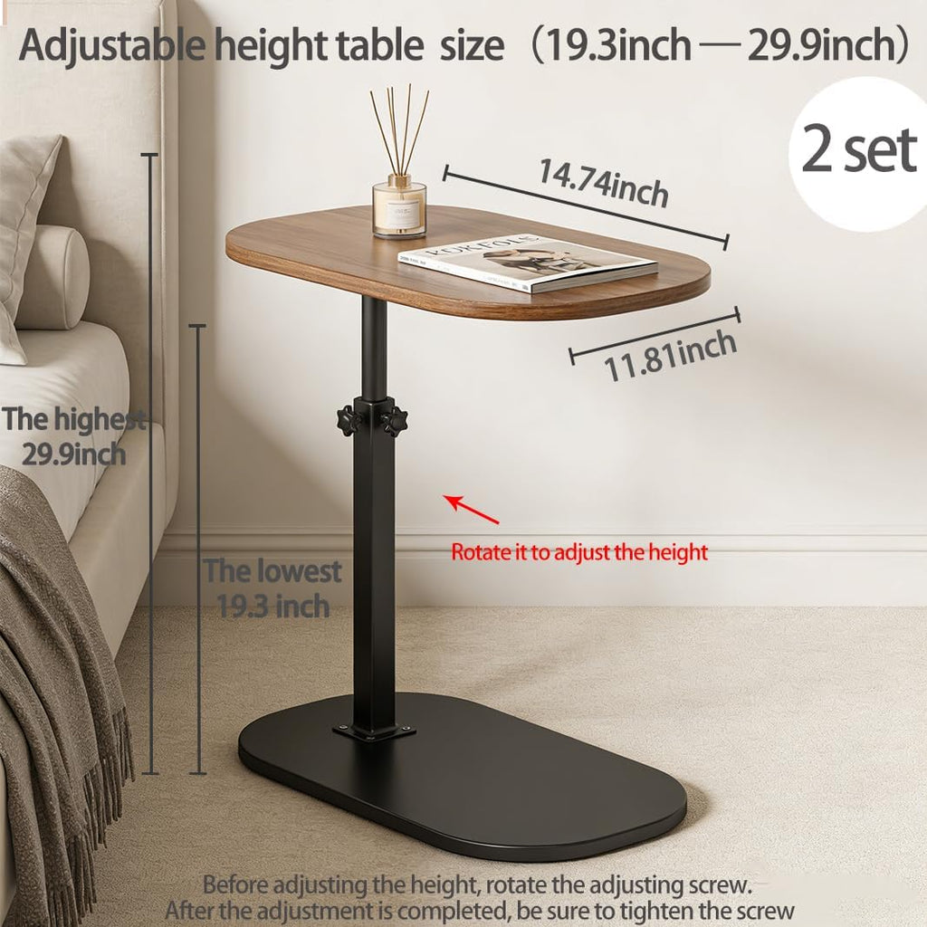 2 Set Pedestal Adjustable c Table for Small Spaces，C Shaped End Table Desktop can Turn 360° and the Height of the Sofa Small TV Tray Table Can be Adjusted for Couch - Image 2