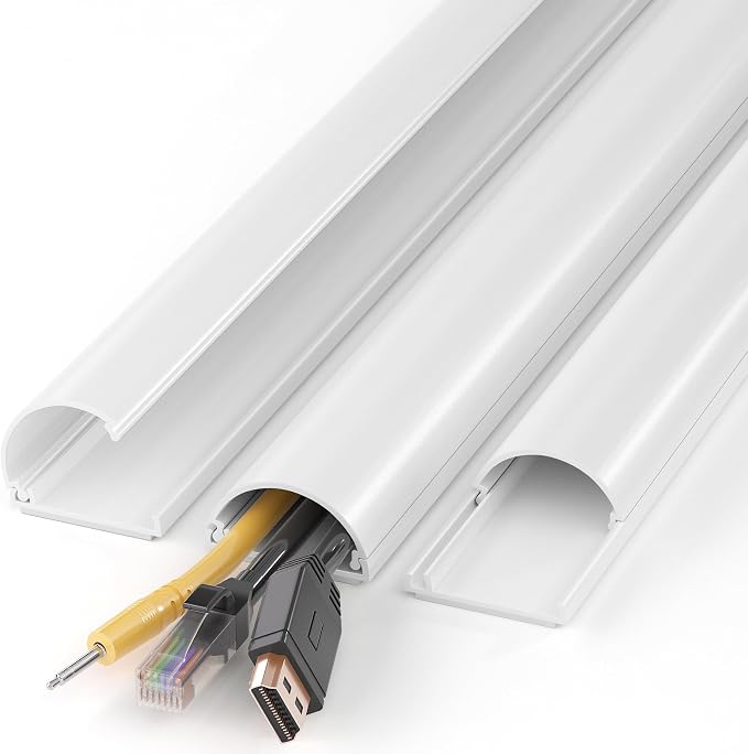 ZhiYo 42.5in Cord Hider for 2-4 Wall-Mounted TV Wires, 1.4"W x 0.7"H, White | Split-Hinge Design for Easy Installation, Half-Round Glazed Finish Ideal for Wall/Baseboard, Self-Adhesive, 3Pack(14.2" Each) by ZhiYo