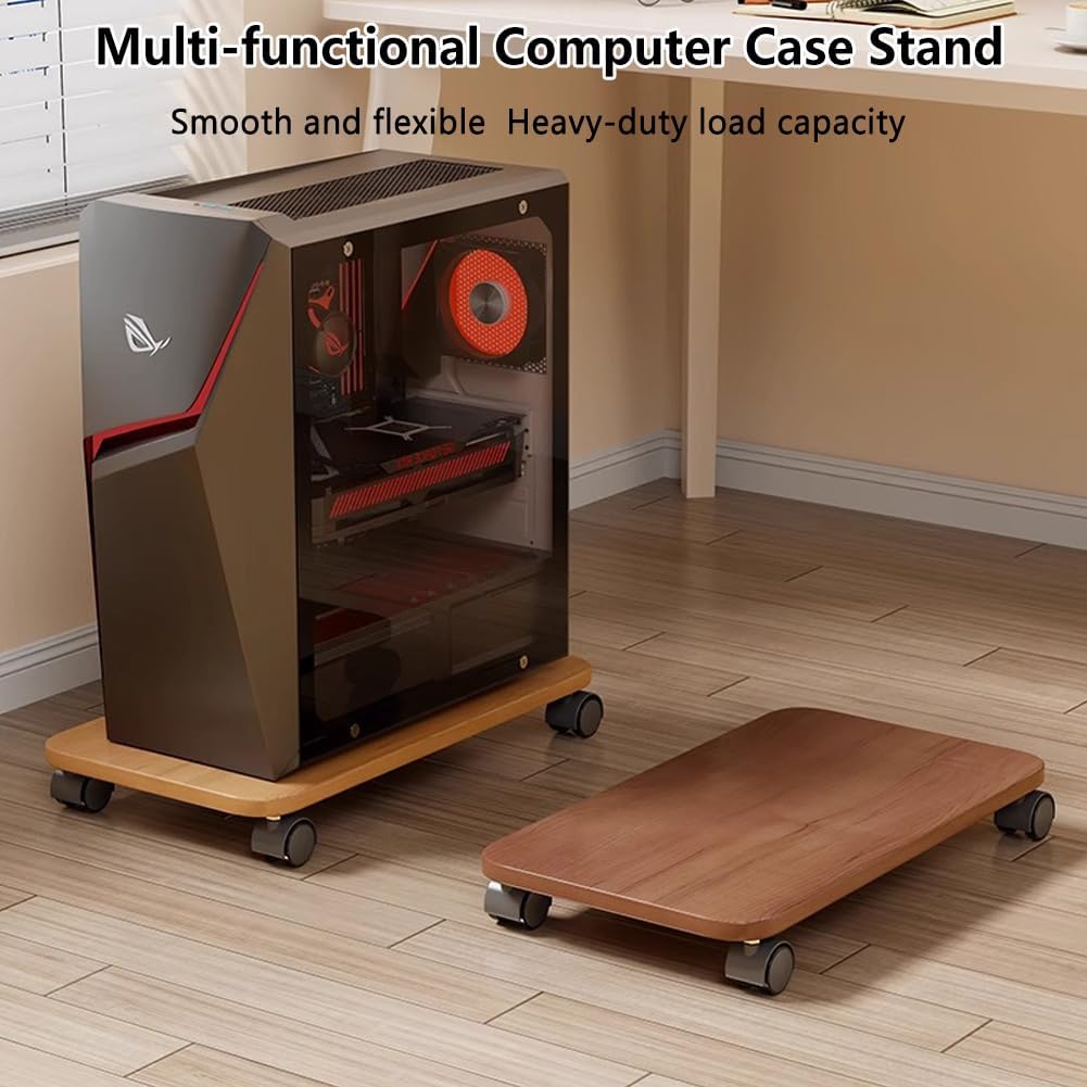 Mobile CPU Holder with 4 Caster Wheels, Universal Floor Standing Computer Tower Stand for Under Desk & Floor, Available Size PC Cart for Desktop Cases (Walnut, 17.8*11.8in) - Image 4