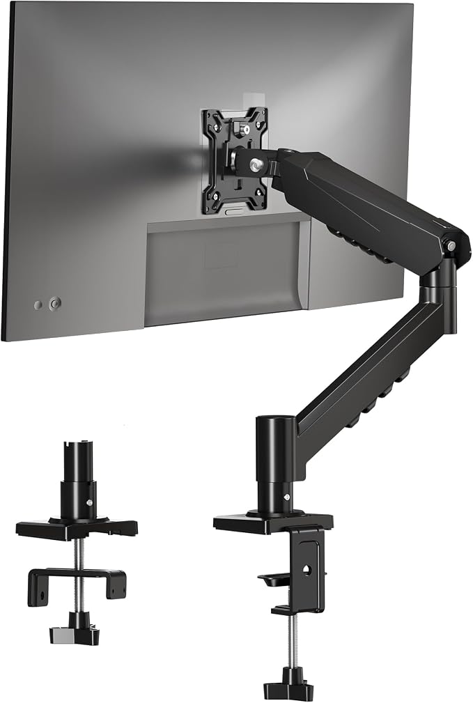 Monitor Arm Desk Mount, Mechanical Spring, 17-32 Inch, VESA 75/100 | Mechanical spring monitor arm supports 4.4-19.8 lbs and VESA 75x75/100x100; C-clamp and grommet bases fit more desk setups. - Image 8