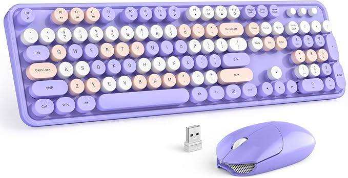 MOFII Wireless Keyboard and Mouse Combo Purple Colorful Full Size Round Key Typewriter Keyboards, 2.4G USB Keyboard Mice with 2-1 Nano Dongle for Computer Laptop PC Desktop Chromebook Smart TV by MOFII