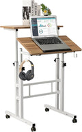 SIDUCAL Small Standing Desk, Portable Stand Up Desk, Height Adjustable Mobile Standing Table Converter with Wheels Computer Workstations, Rolling Laptop Cart for Stand or Sit, Vintage Oak by SIDUCAL