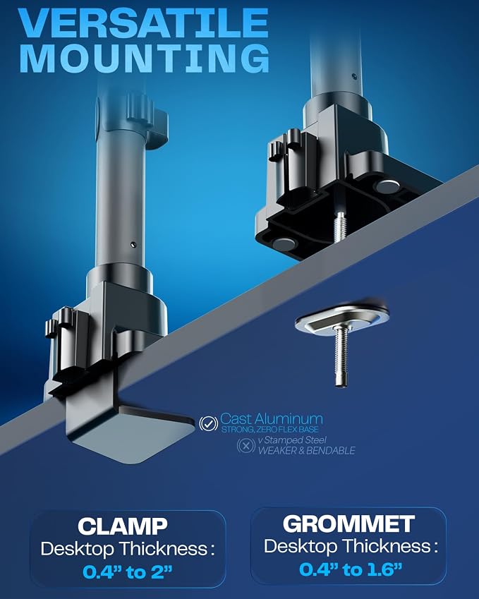 VIVO Pneumatic Arm Dual Ultrawide Monitor Extra Tall Desk Mount for Up to 49 inch Screens, Heavy Duty Clamp, Holds 2 Ultra Wides Up to 44 lbs, Black, STAND-V120K - Image 8