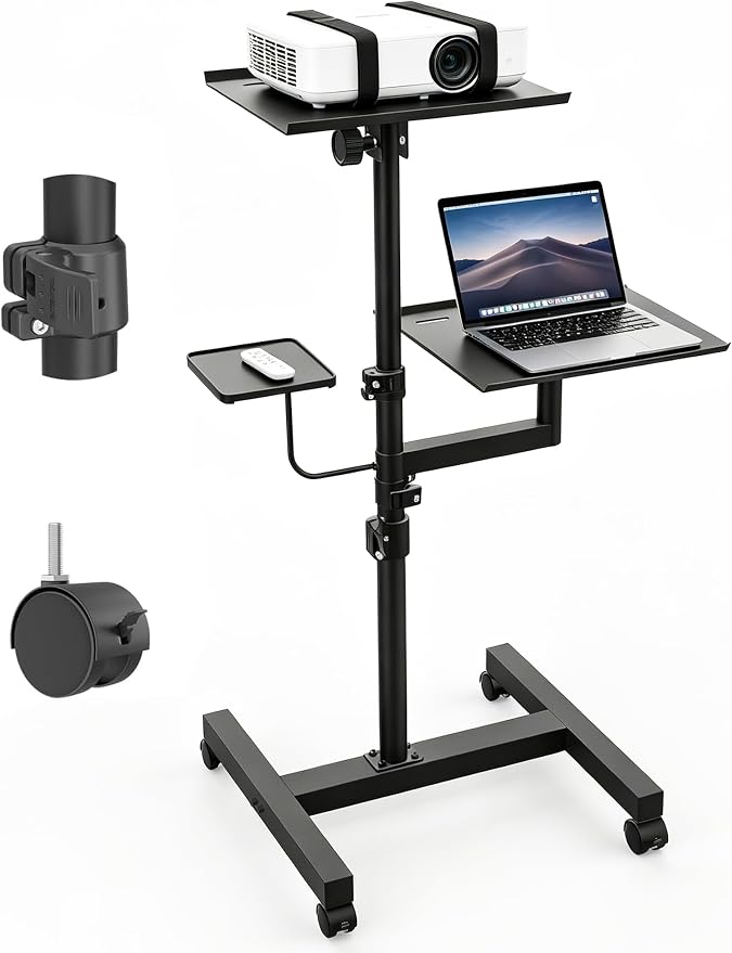 KOOV 2 Shelves Projector Stand, Max 47" Height Adjustable | Mobile Cart on Wheels, Projector Tripod Stand, Rolling Laptop Floor Stand, For Couch by KOOV