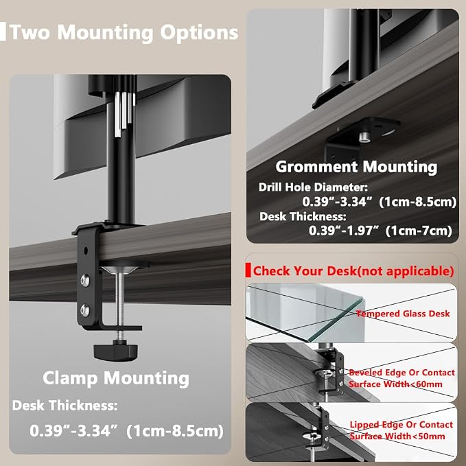 Dual Monitor Stand with LED Desk Lamp,Dual Monitor Mount for Desk Holds up to 30 Inches Screens, Supports 19.84 lbs per Monitor Arm, Swivel, Rotate and Tilt 2 Monitor Desk Mount - Image 5