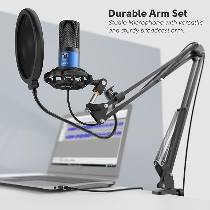 FIFINE T669 Blue USB PC Microphone Kit for Recording/Podcasting | Computer Condenser Cardioid Mic, Gain Knob, Arm Stand, Mac Windows PS4/PS5, Streaming, Gaming, Video, Home Studio - Image 9