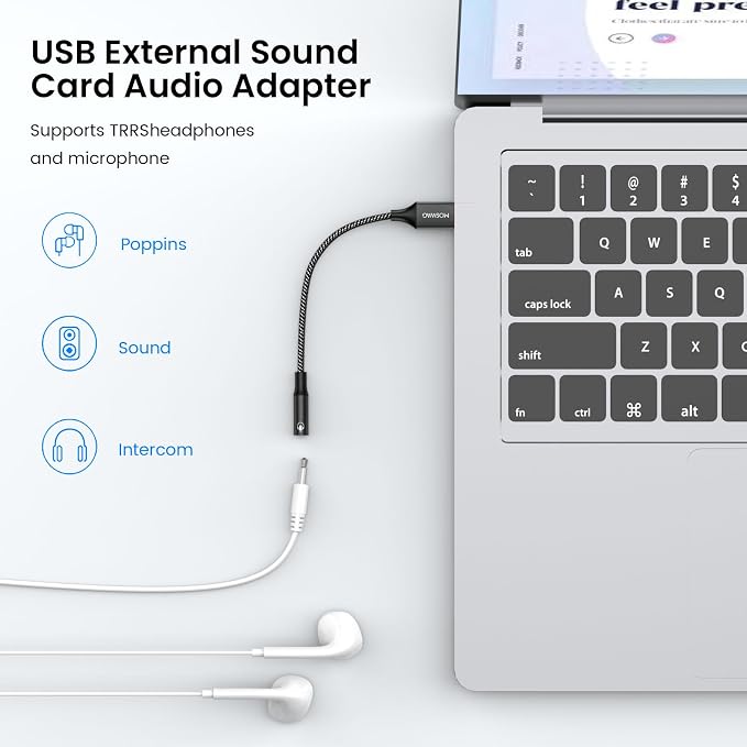 MOSWAG USB to Audio Jack Adapter 0.65Feet/20cm, External Sound Card Jack Audio Adapter with 3.5mm Aux Stereo Converter Compatible with Headset,PC,Laptop,Linux,Desktops,PS4 and More Device - Image 3