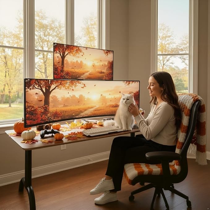 ARES WING White Ultrawide Dual Monitor Mount with USB A/C for 17 to 49 Inch | Pro Gas Spring, Aluminum Material, Flexible Screen Layouts, for 75/100 Vesa Mount, Hold 44lbs Each Arm, for Samsung Monitor - Image 2