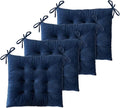 ELFJOY Set of 4 Square Chair Pads Indoor Seat Cushions Pillows with Ties Thick Soft Seat Cushion for Kitchen Dining Office Chair (18.8", Navy) by ELFJOY