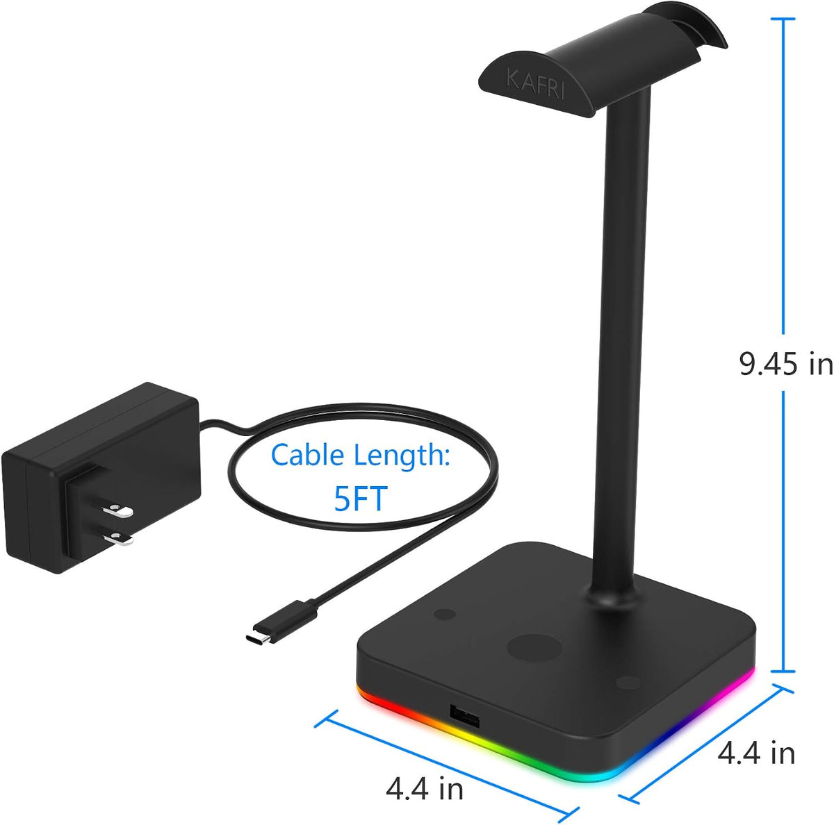 KAFRI RGB Headphone Stand with Wireless Charger Desk Gaming Headset Holder Hanger Rack with 10W/7.5W QI Charging Pad and QC 3.0 USB Port - Suitable for Gamer Desktop Table Game Earphone Accessories - Image 7