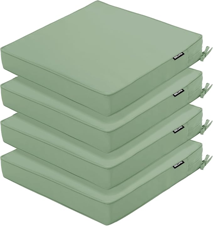Outdoor Chair Cushions Set of 4, 19 x 19 x 3 Inch Seat Pads | Waterproof Patio Chair Cushions with Tie, Fade Resistant Cushions for Outdoor Furniture Garden Lawn, Sage Green - Image 9
