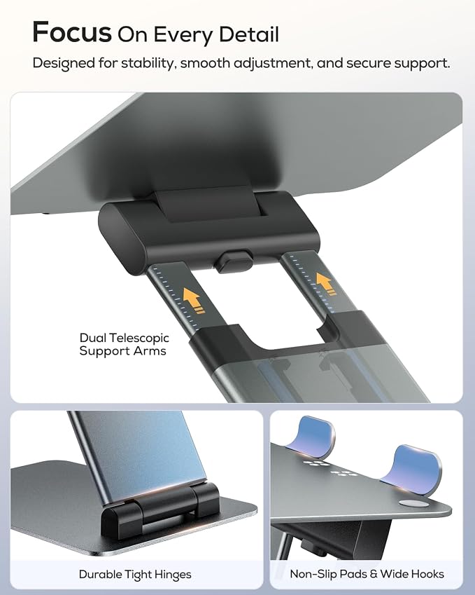 Nulaxy Pull-Out Height Adjustable Laptop Stand for Desk, 22 LB Support | Full Aluminum Standing Desk Holder, Vented Panel, Dual Foldable Design, Compatible with 10-17 Inch Laptops, Office Essentials - Image 8