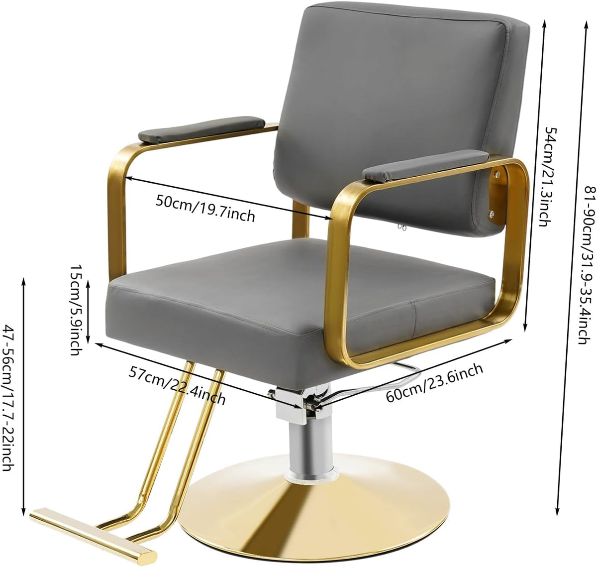 1PCS Swivel Styling Salon Chair with Hydraulic Pump, Gold + Grey - Image 2