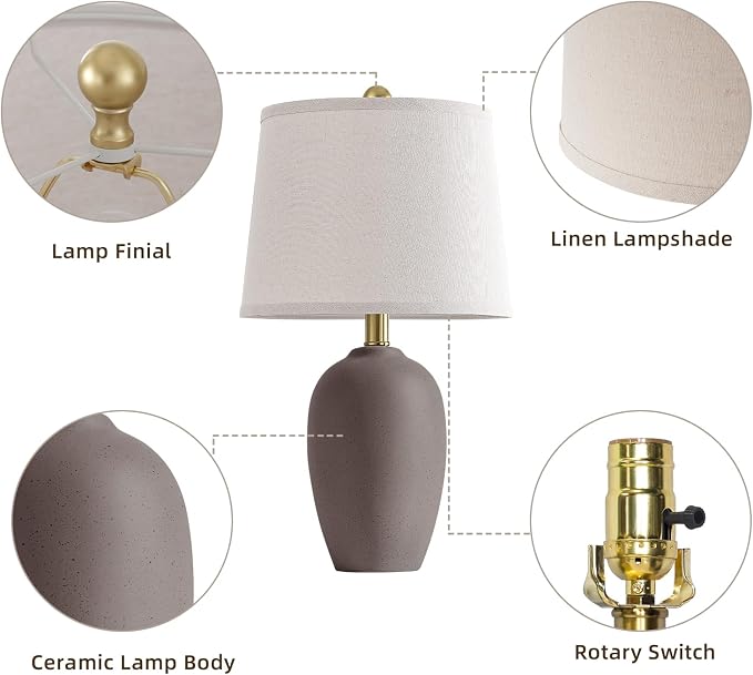 AIEAMPDO 21'' Set of 2 Farmhouse Ceramic Small Table Lamps for Living Room Bedroom, Nightstand Rustic Brown Desk Lamp for Bedside End Table Entryway, 2 LED Bulbs Included - Image 8
