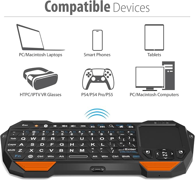 Fosmon Mini Bluetooth Keyboard (QWERTY Keypad), Wireless Portable with Touchpad, Compatible with Apple TV, Amazon Fire Stick, PS4, PS4 Pro, PS5, HTPC/IPTV, VR Glasses, Smartphones - Image 5
