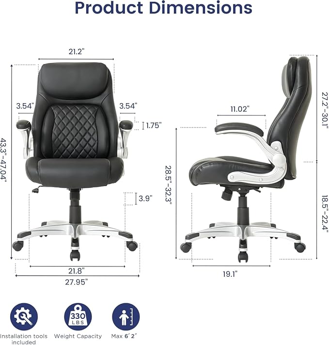 Nouhaus Ergonomic Office Chair Premium Microfiber Leather Adjustable Lumbar Support & Armrests, High Back Comfy Desk Gaming Chairs Executive Computer Swivel Chair Tilt Function(Posture,Black) - Image 3