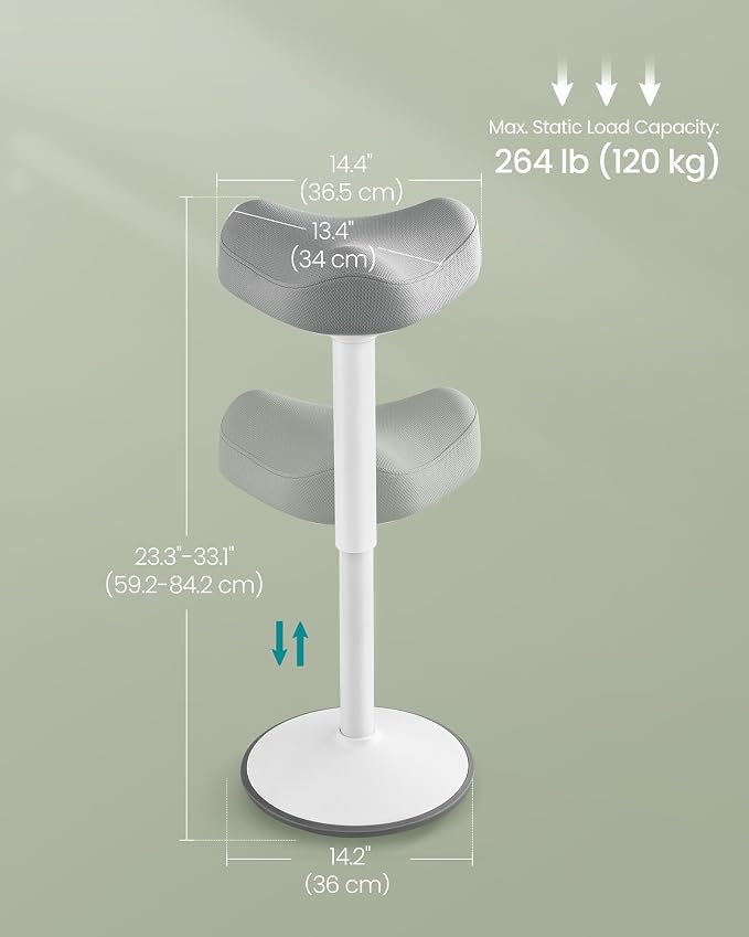 SONGMICS Ergonomic Wobble Stool, Height Adjustable Standing Desk Stool 23.3-33.1 Inches, Swivel Balance Chair with Non-Slip Base, Saddle Seat, for Active Sitting, Office, Home, Dove Gray UOSC008G01 - Image 2