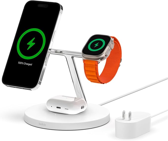 Belkin MagSafe 3 in 1 Wireless Charging Stand, 2nd Gen, 33% Faster | Apple Watch, iPhone 16/15/14, AirPods compatible, multi-device charging station, faster charging, Magnetic by Unknown