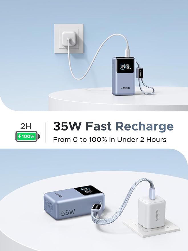 UGREEN Nexode Pro 10000mAh 45W Built-in Cable Power Bank for iPhone | Built-in cable, digital display, PD fast. Compact for iPhone 17/16 Pro Max/Air & S26 Ultra - Image 7