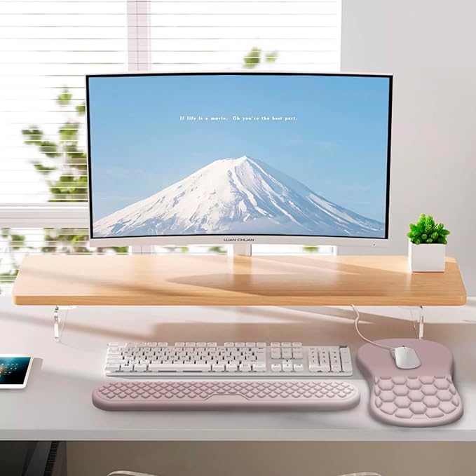 Ergonomic Mouse Pad Wrist Support, 2 in 1 Keyboard Wrist Rest Set | Memory Foam, 15° Ergonomic Slope, Massage Bead Design, Non-Slip PU Base, Lycra Fabric, for Office & Gaming, Gradient Pink - Image 6
