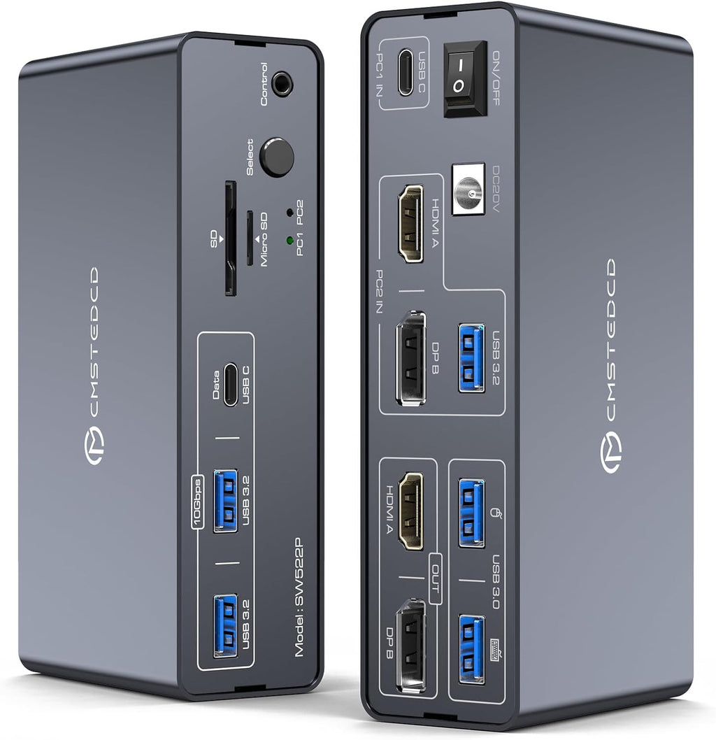 KVM Switch 2 Monitors 2 Computers Docking Station USB C + HDMI/DP Input with 100W PD, 4K60Hz/4K120Hz Displayport HDMI Dual Monitor for Laptop and Desktop Share 13-in-1 Dock Aluminum Case Plug and Play by DGYBDFC