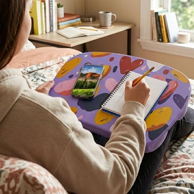LAPGEAR MyStyle Lap Desk – Hearts, Fits 15.6" Laptops | Dual-Bolster Microbead Cushion, Built-In Carry Handle, Ergonomic Curved Front Edge - Image 6