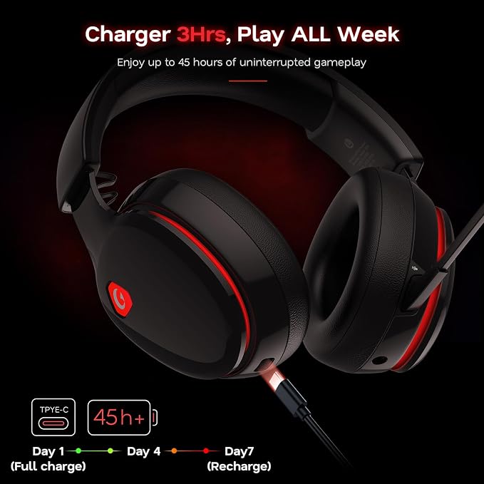 AOC 2.4GHz Wireless Gaming Headset for PS5, PS4, PC, Switch, 45Hr, BlackRed | Bluetooth 6.0 Gaming Headphones with Noise Canceling Mic, 7.1 Virtual Surround, Great for Fortnite & Call of Duty/FPS Gamers - Image 6