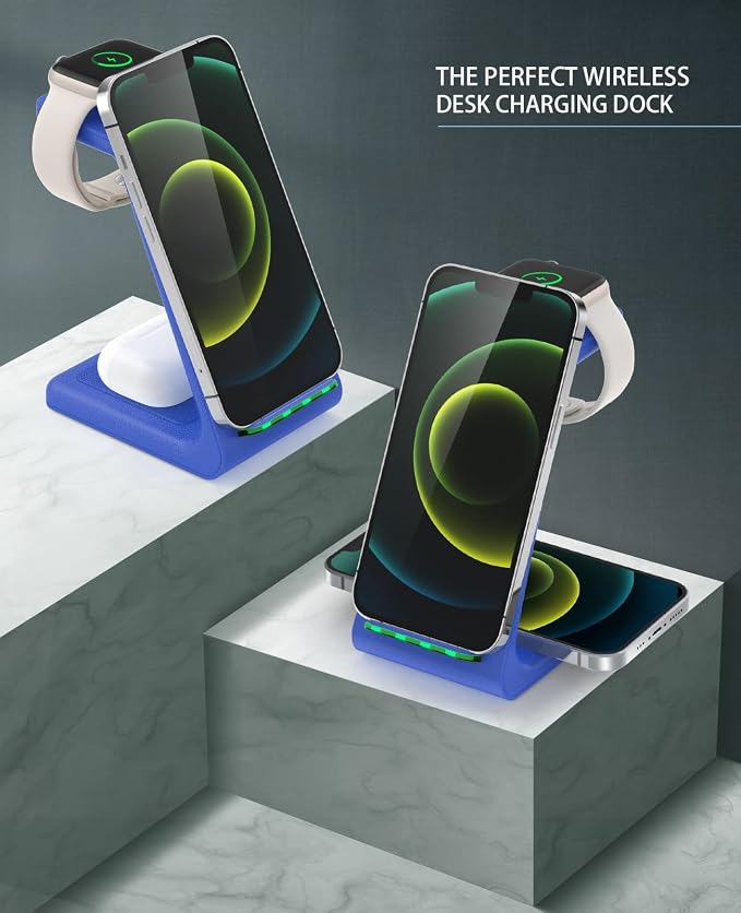 3 in 1 Wireless Charging Station, 2026 Upgraded Fast Desk Charger Station for iPhone 17 16 15 14 13 12 Pro Max Plus, Charger Stand for Apple Watch 10 9 8 7 6 5 4 3 2 SE, Airpods 4 3 2 Pro(Blue) - Image 7