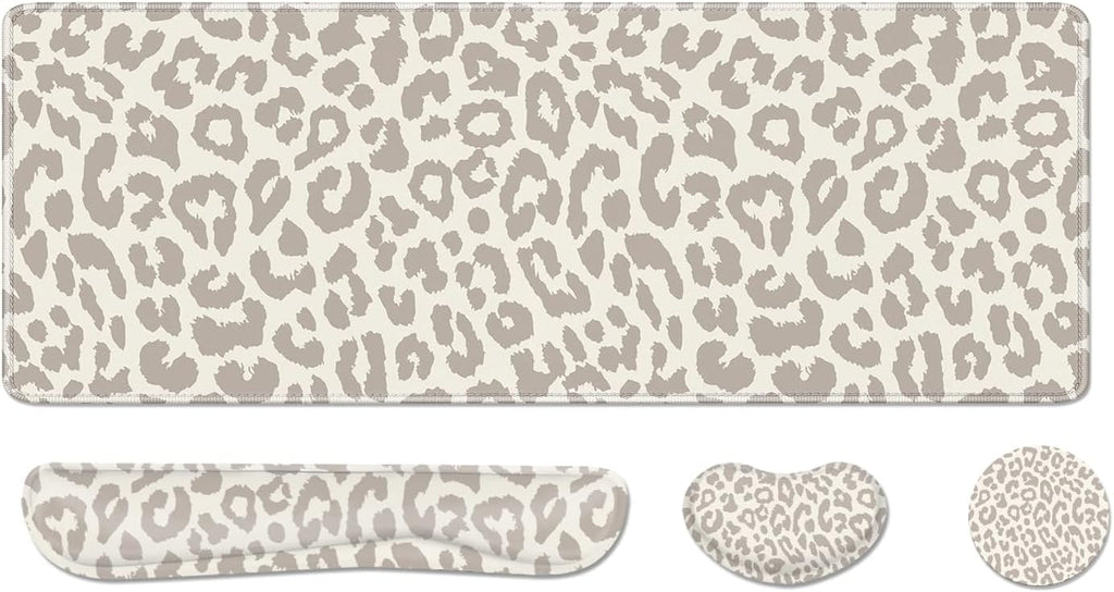 Cheetah Desk Pad and Keyboard Wrist Rest, Large Mouse Pad + Keyboard Pad+Mouse Wrist Support, Non-Slip Desk Mat Protector for Office, Home 31.5×11.8 Inches Leopard by AFUZLE