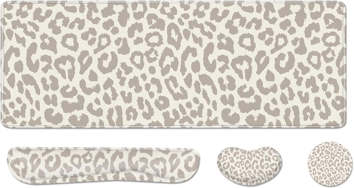 Cheetah Desk Pad and Keyboard Wrist Rest, Large Mouse Pad + Keyboard Pad+Mouse Wrist Support, Non-Slip Desk Mat Protector for Office, Home 31.5×11.8 Inches Leopard by AFUZLE