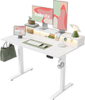 Agilestic 48 * 24 Inch Electric Standing Desk with Shelf & Led, White | Electric Height Adjustable, Outlets&Led, Monitor Stand, Sturdy Steel Frame, Memory Presets, Hooks, 154 lbs, Splice Board by Agilestic