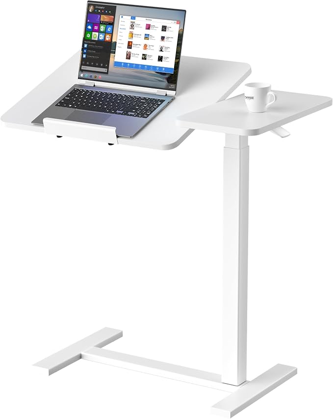 DUMOS Standing Desk with Wheels, Rolling Desk, Laptop Table | Adjustable Height, Portable Computer Workstation, Tilting Desktop, Home Office Classroom Bedside, White by DumosLifestyle